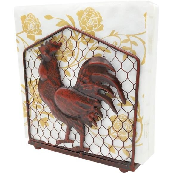 Metal Rooster Design Tabletop Napkin Holder/Freestanding Tissue - Picture 4 of 7